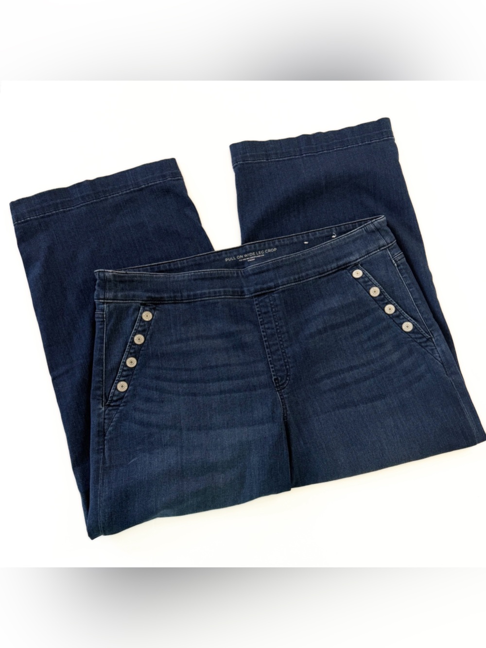 Chicos Jeans Womens 3.5 US Plus Sz 18 Pull On Wide Leg Crop Sailor Nautical New